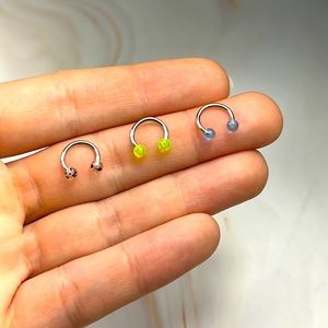 3 Pcs 16G Horseshoe Nose Septum Rings Stainless Steel Candy Nose Ring